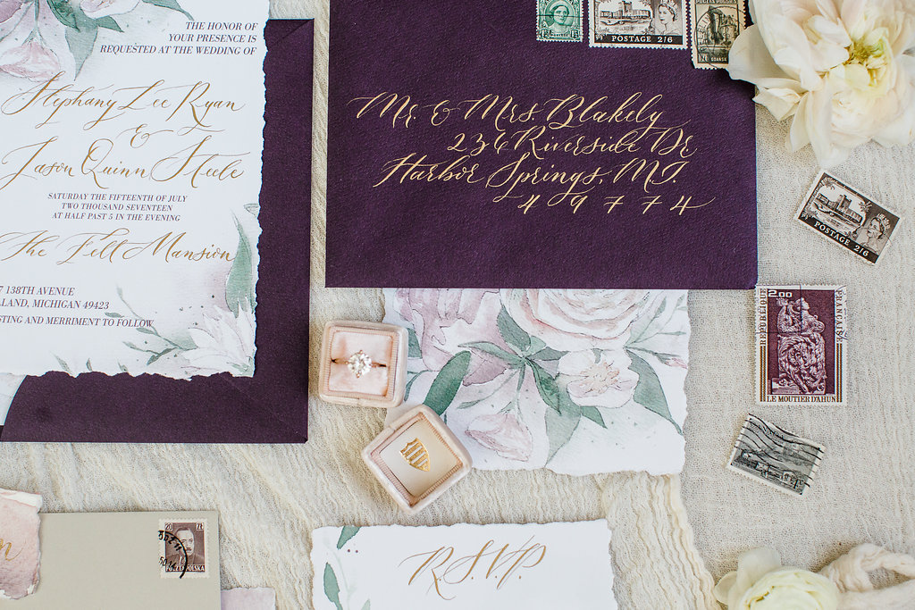Aubergine Watercolor Invitation | The Day's Design | Silverfox Calligraphy