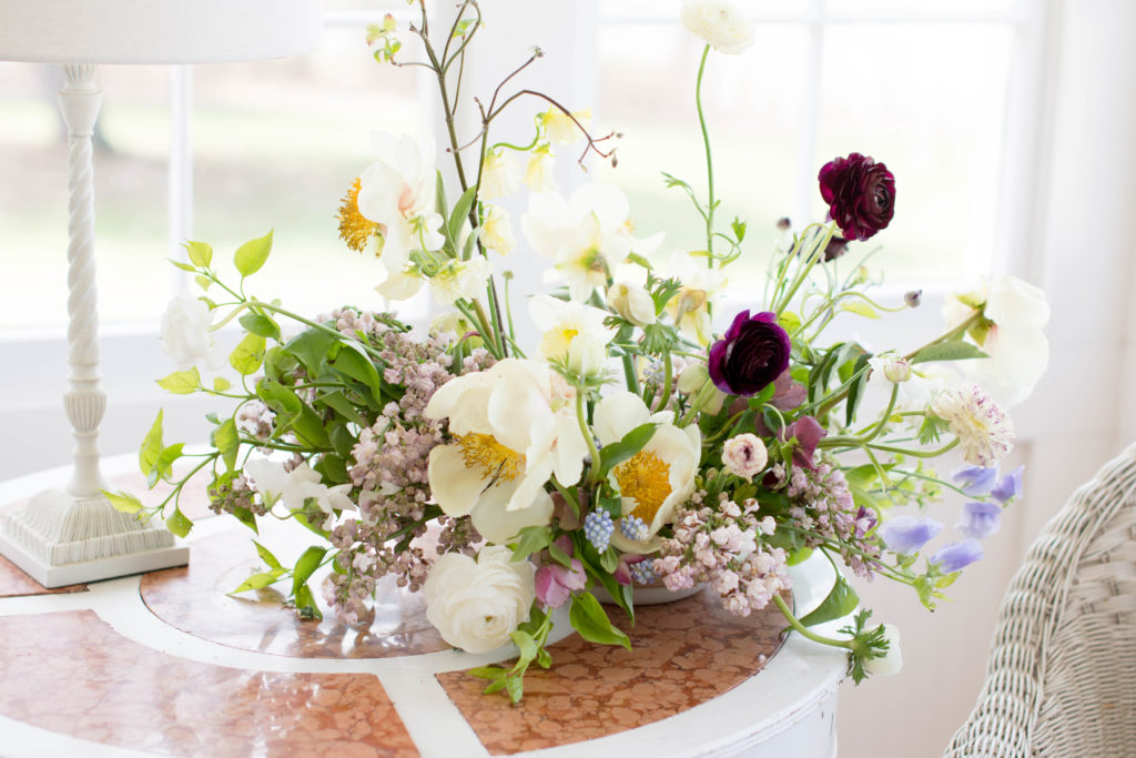 Lilac and Peony centerepiece