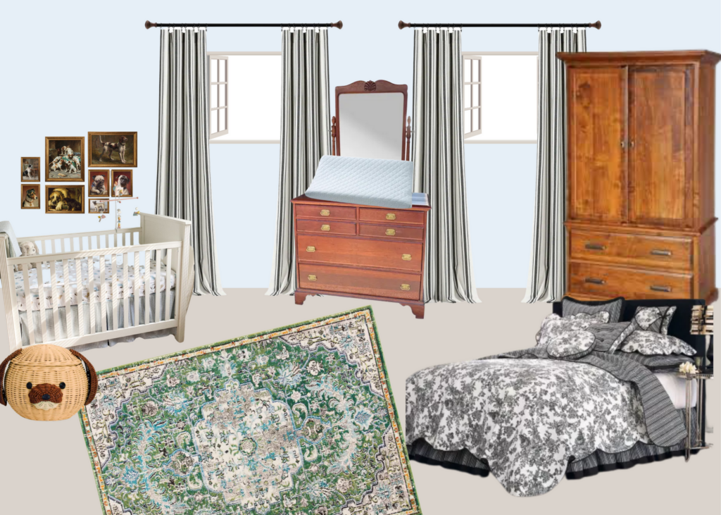 blue and black eclectic boy nursery ideas with puppies